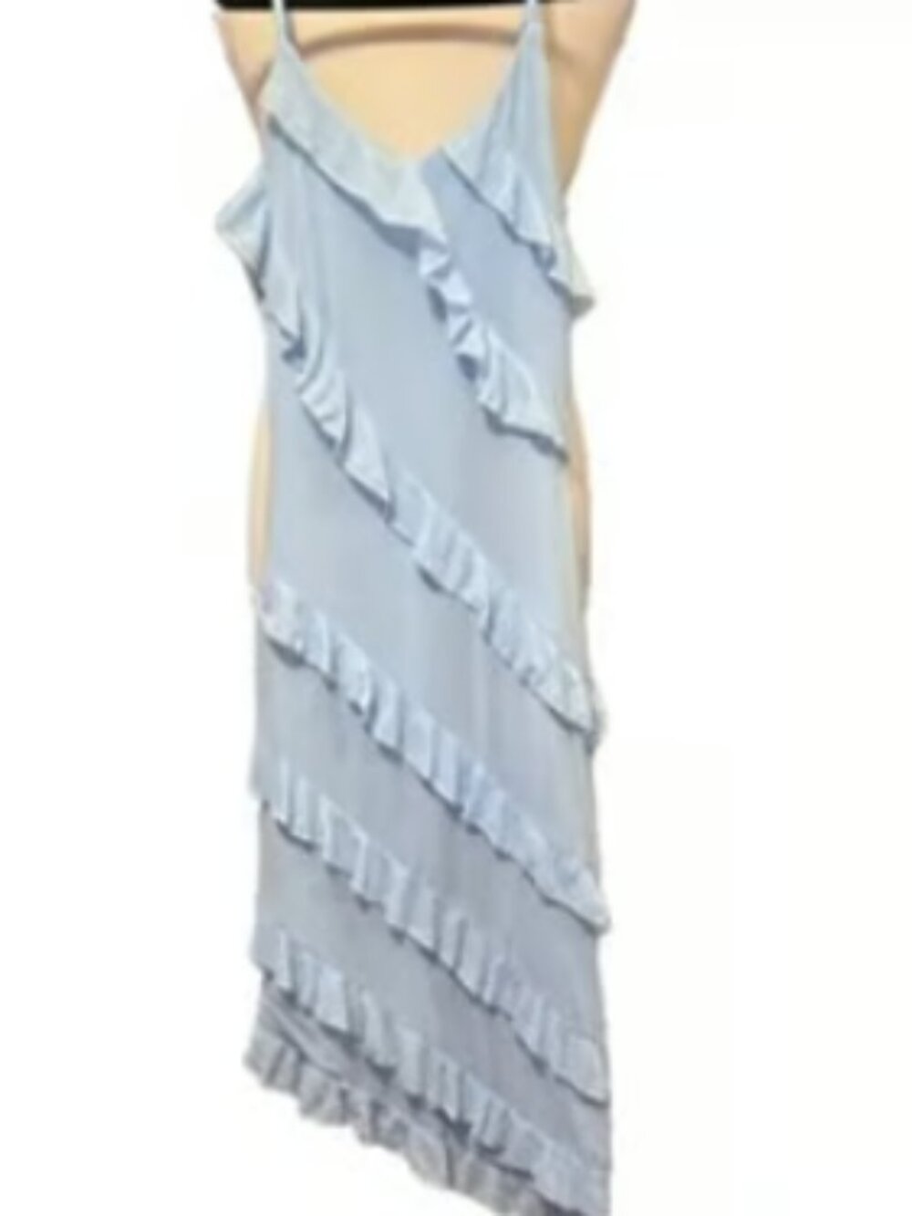 Lightweight Ruffled Blue Dress Asymmetric Sundress Adjustable Spaghetti Straps